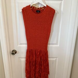 Vici Orange Fringe Midi Dress